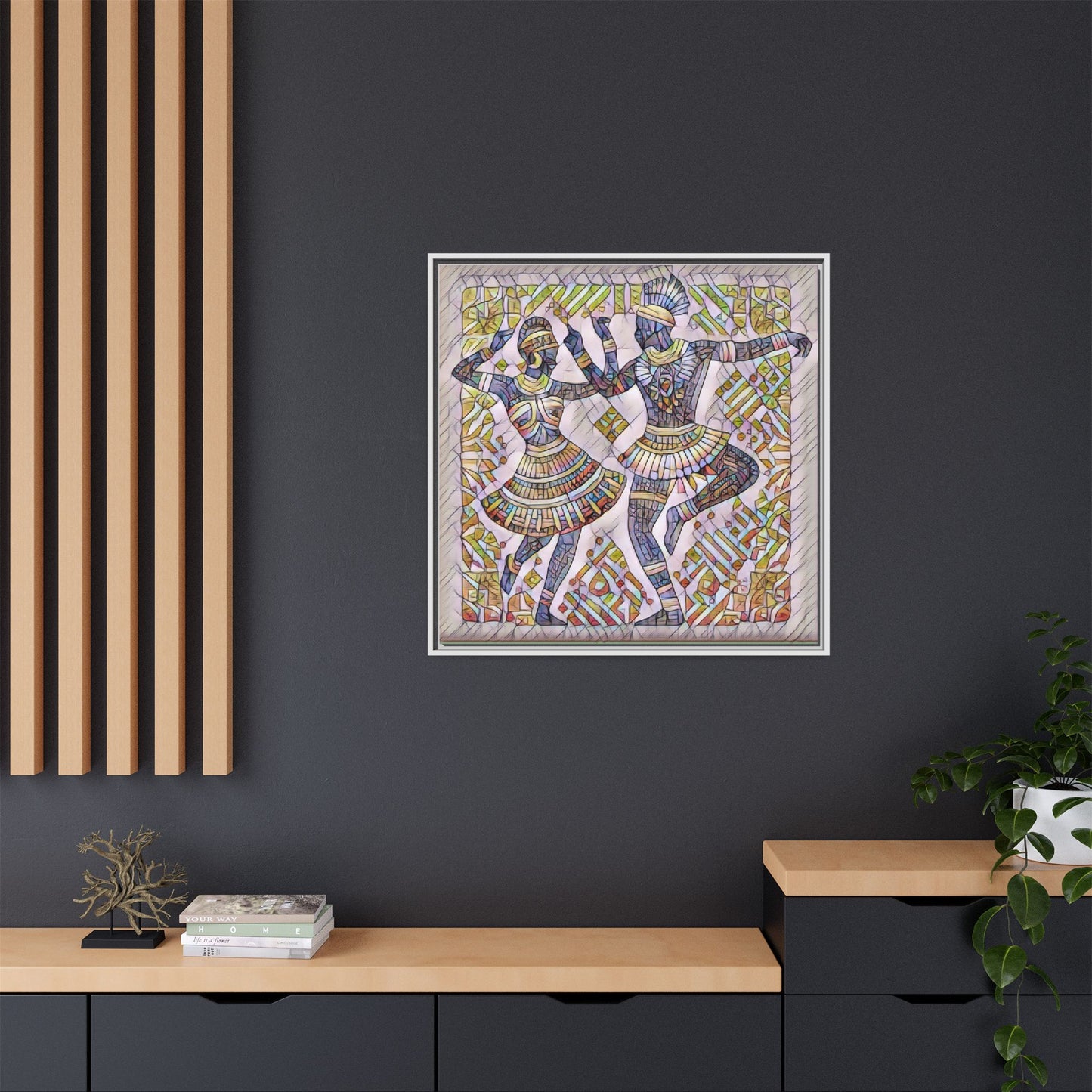 Framed Matte Canvas Print — Colorful Tribal Dancers Wall Art