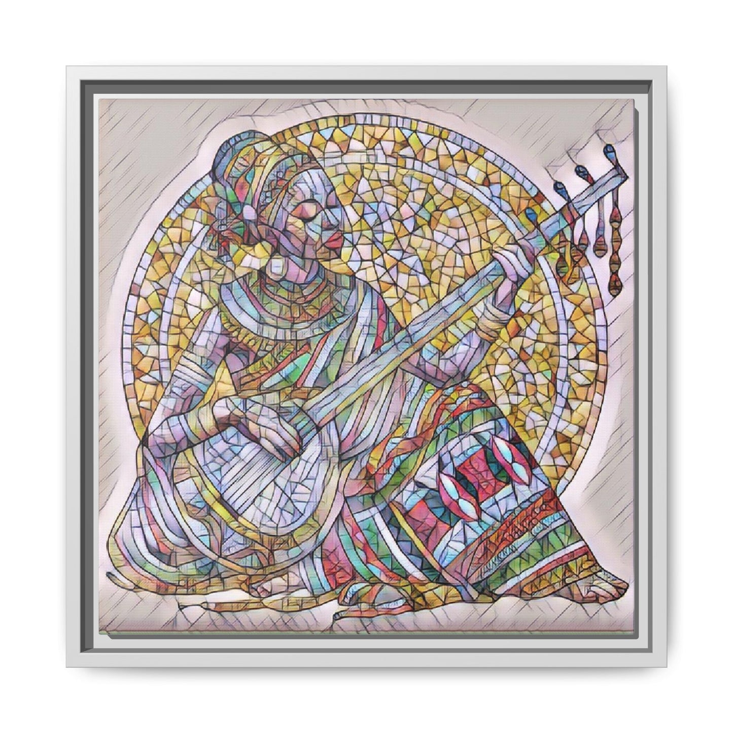 Framed Canvas Art - Colorful Mosaic Musician Wall Decor