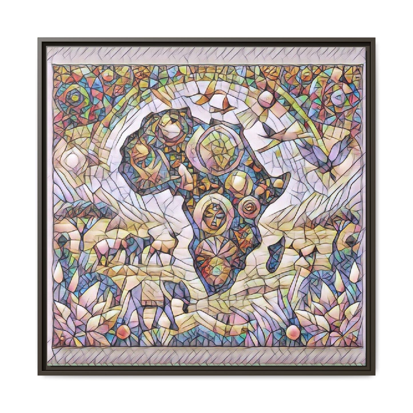 Abstract Mosaic Africa Framed Canvas — Colorful Stained-Glass Wall Art