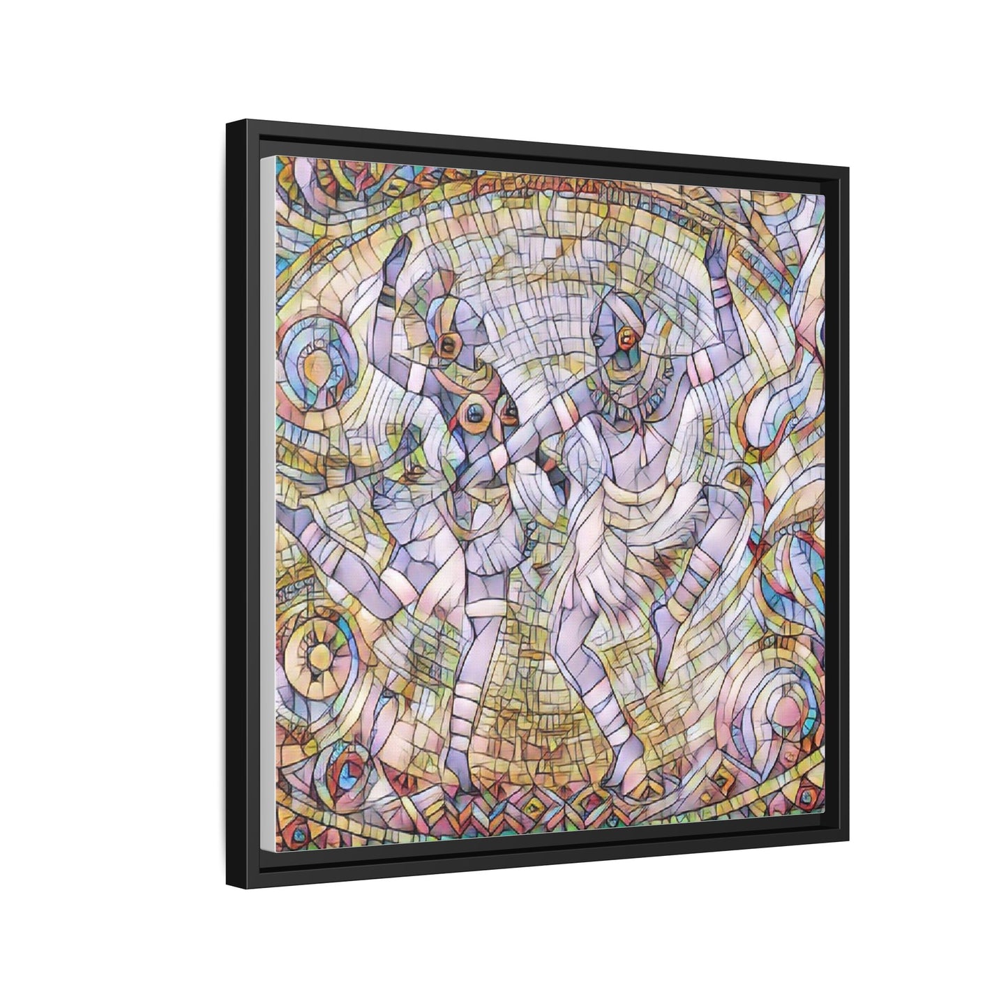 Abstract Dancers Matte Framed Canvas Wall Art — Multi‑Color Stained Glass Style