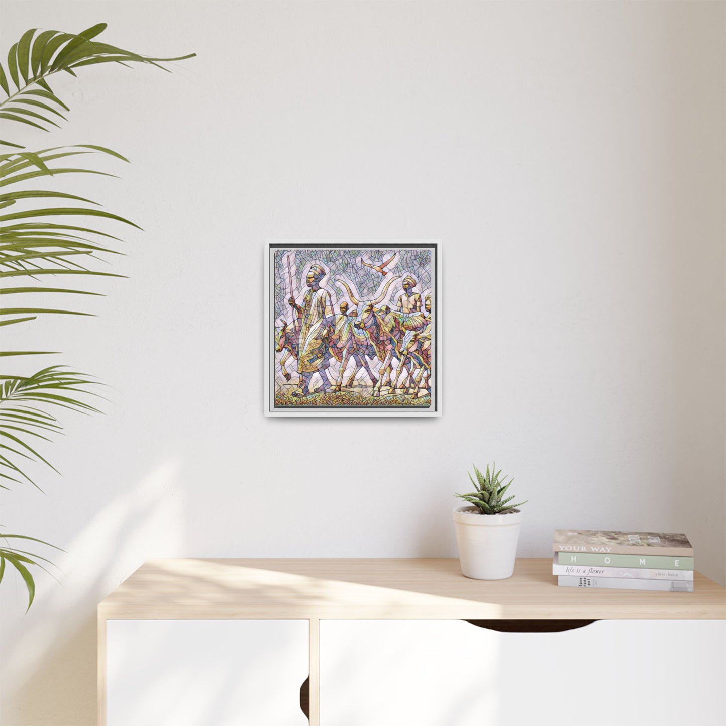Framed Matte Canvas: Colorful African Herdsmen Art Print