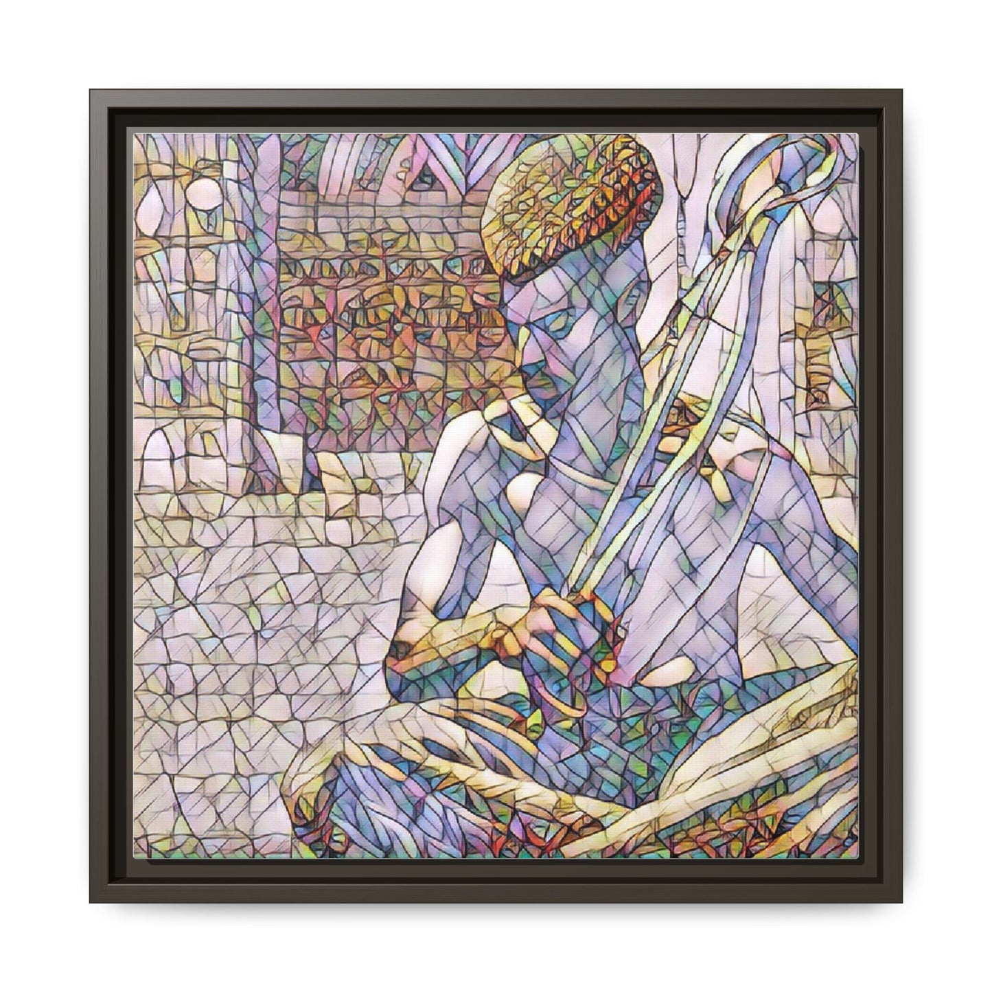 Framed Matte Canvas Art – Stained-Glass Style Musician Print