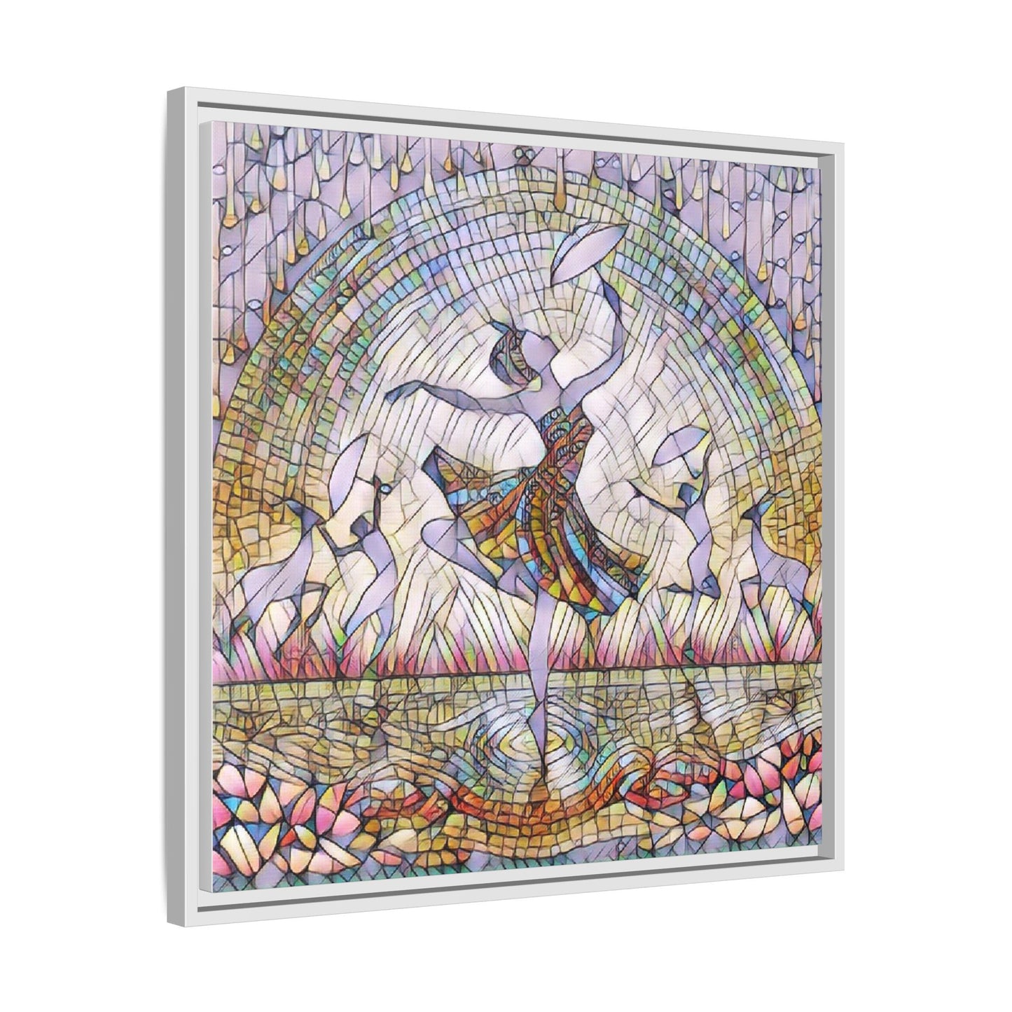 Stained Glass Ballerina Framed Canvas Art — Dancer Mosaic Wall Decor
