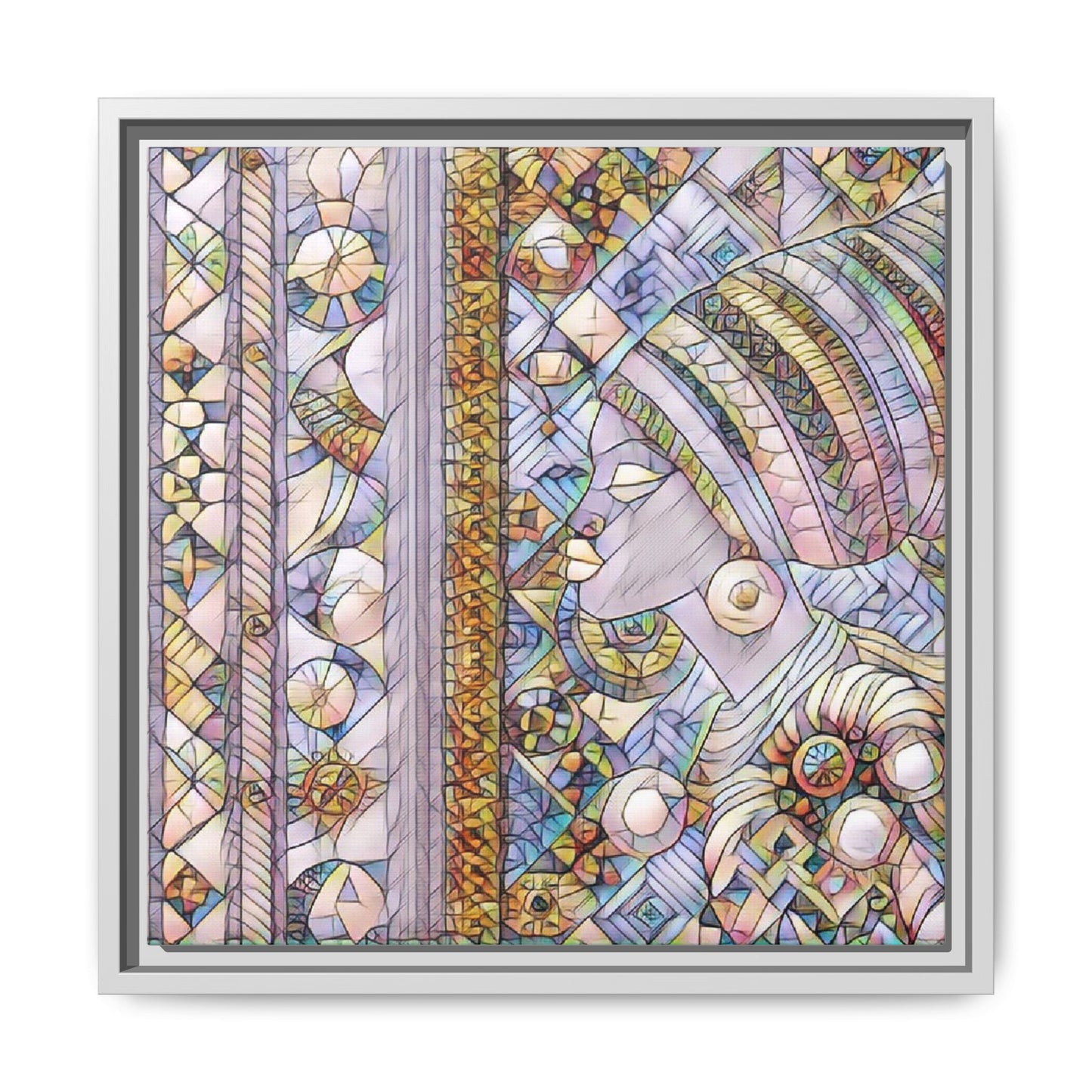 Afrocentric Stained-Glass Portrait Matte Framed Canvas