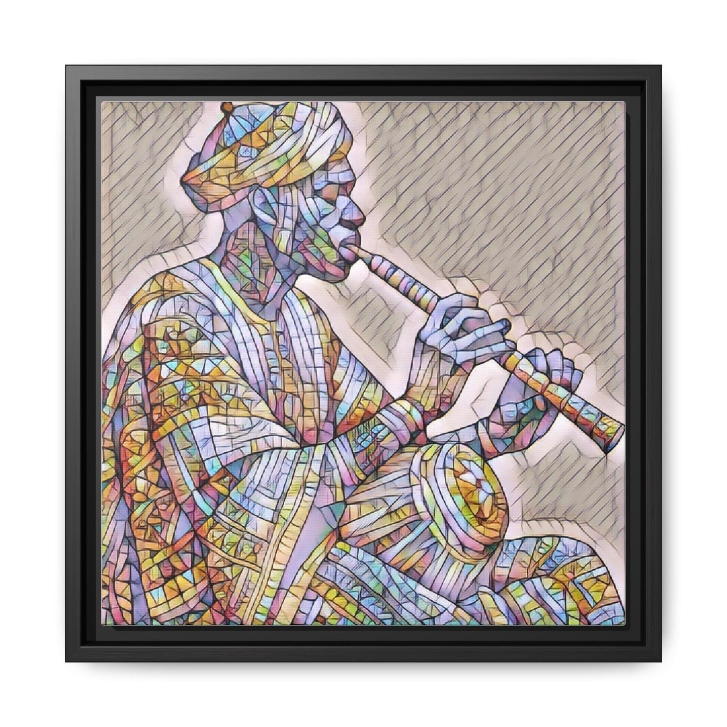 Framed Canvas Art — Colorful Middle Eastern Flute Player Print
