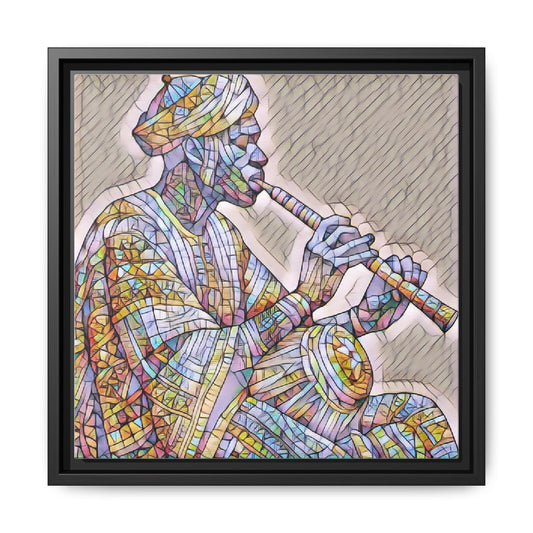 Framed Canvas Art — Colorful Middle Eastern Flute Player Print