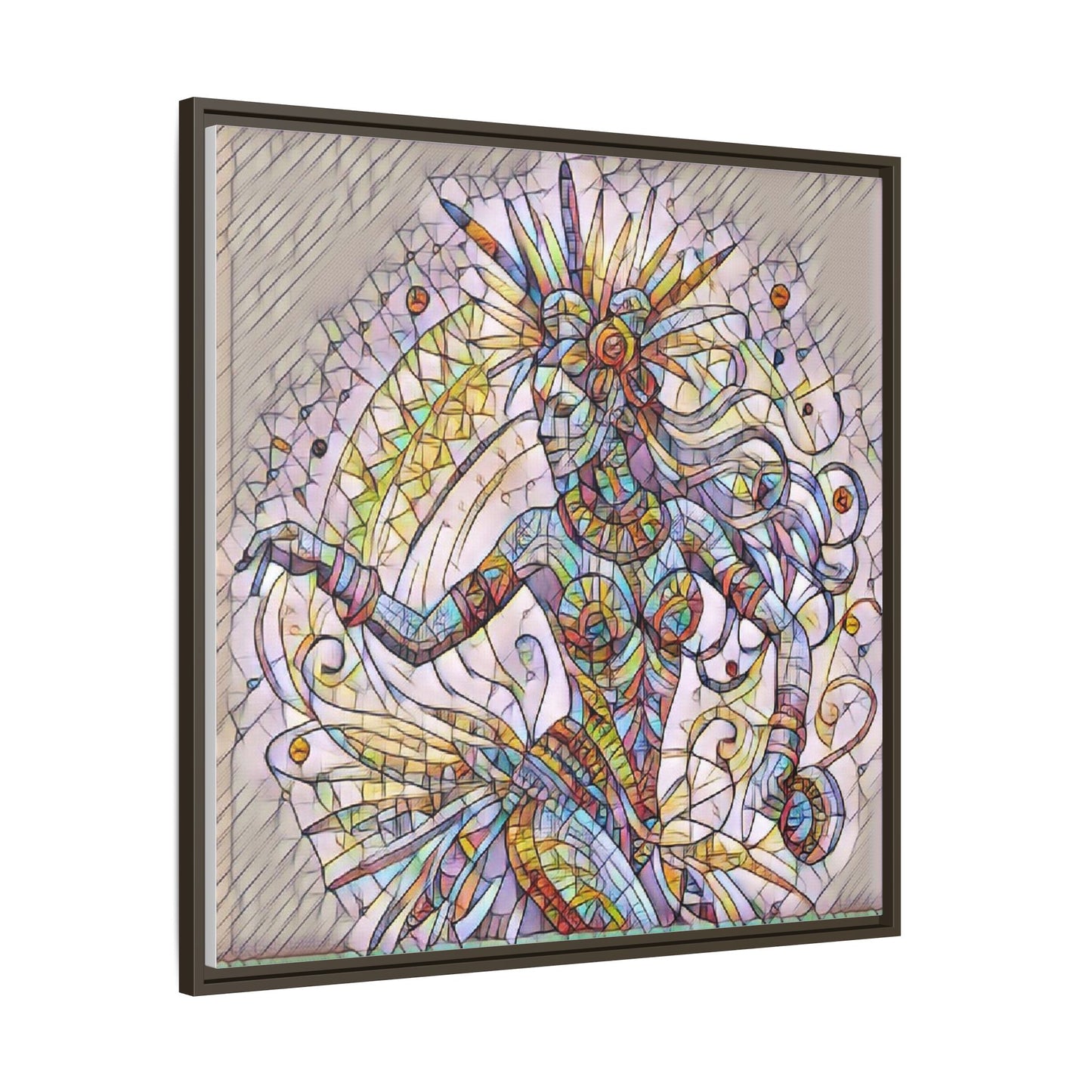 Colorful Mermaid Mosaic Framed Canvas Art — Boho Ocean Wall Decor