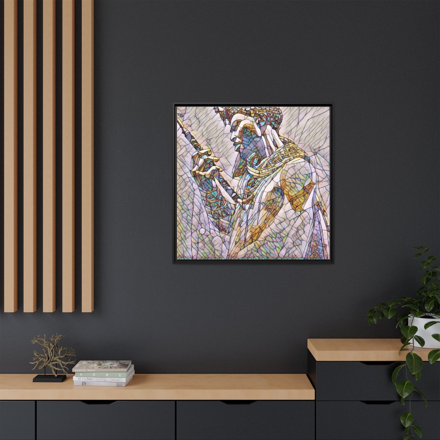 Egyptian Pharaoh Stained Glass Art — Framed Matte Canvas