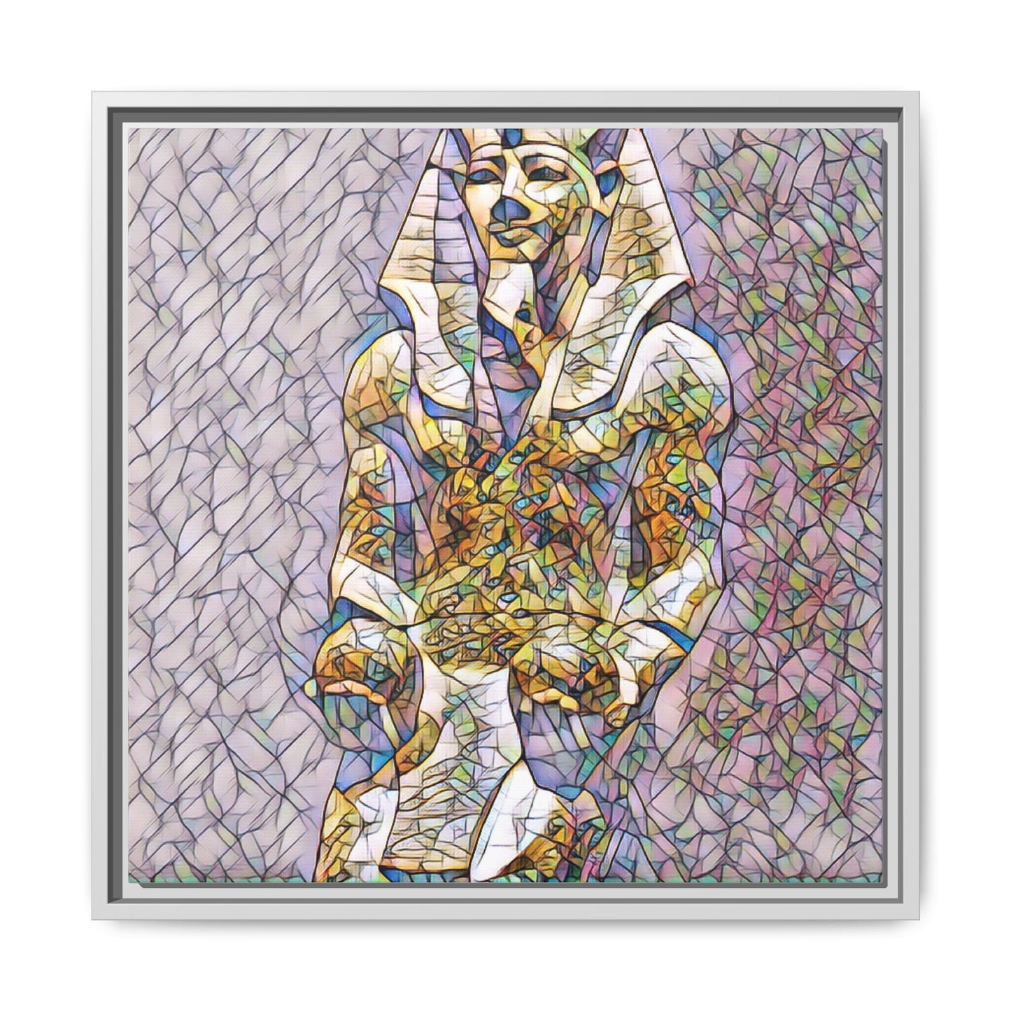 Framed Abstract Pharaoh Matte Canvas Wall Art — Multicolor Egyptian Statue Print