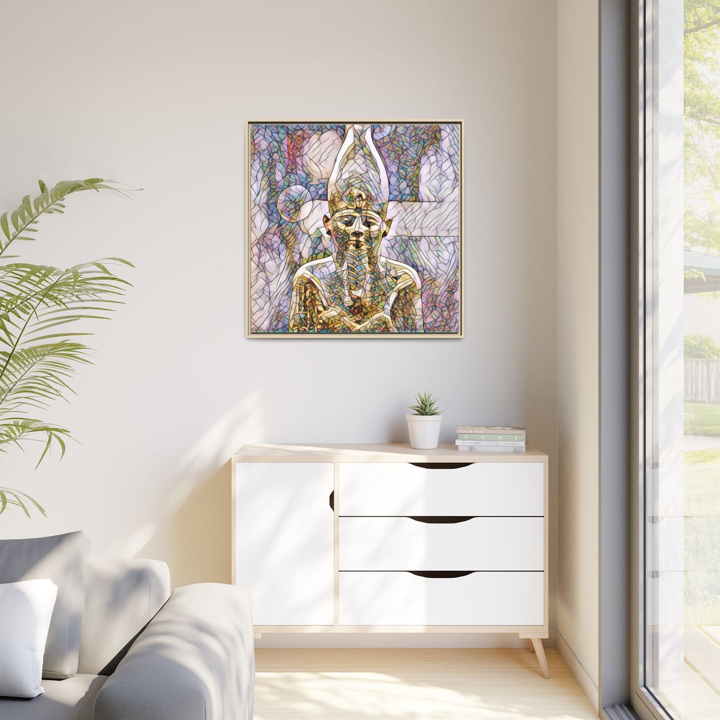 Egyptian Pharaoh Stained-Glass Style Matte Canvas Print, Framed