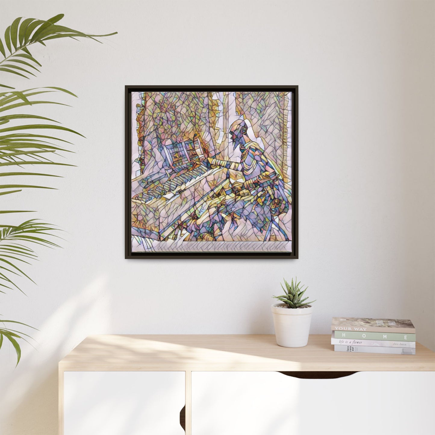 Framed Matte Canvas Art — Colorful Abstract Musician at Piano