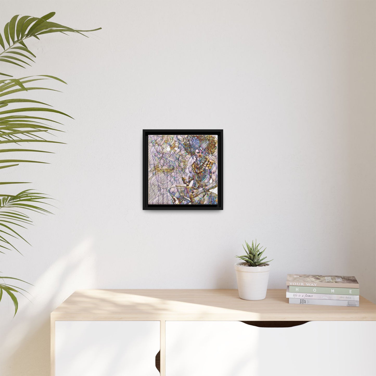 Framed Matte Canvas Art — Colorful Tribal Warrior Illustration
