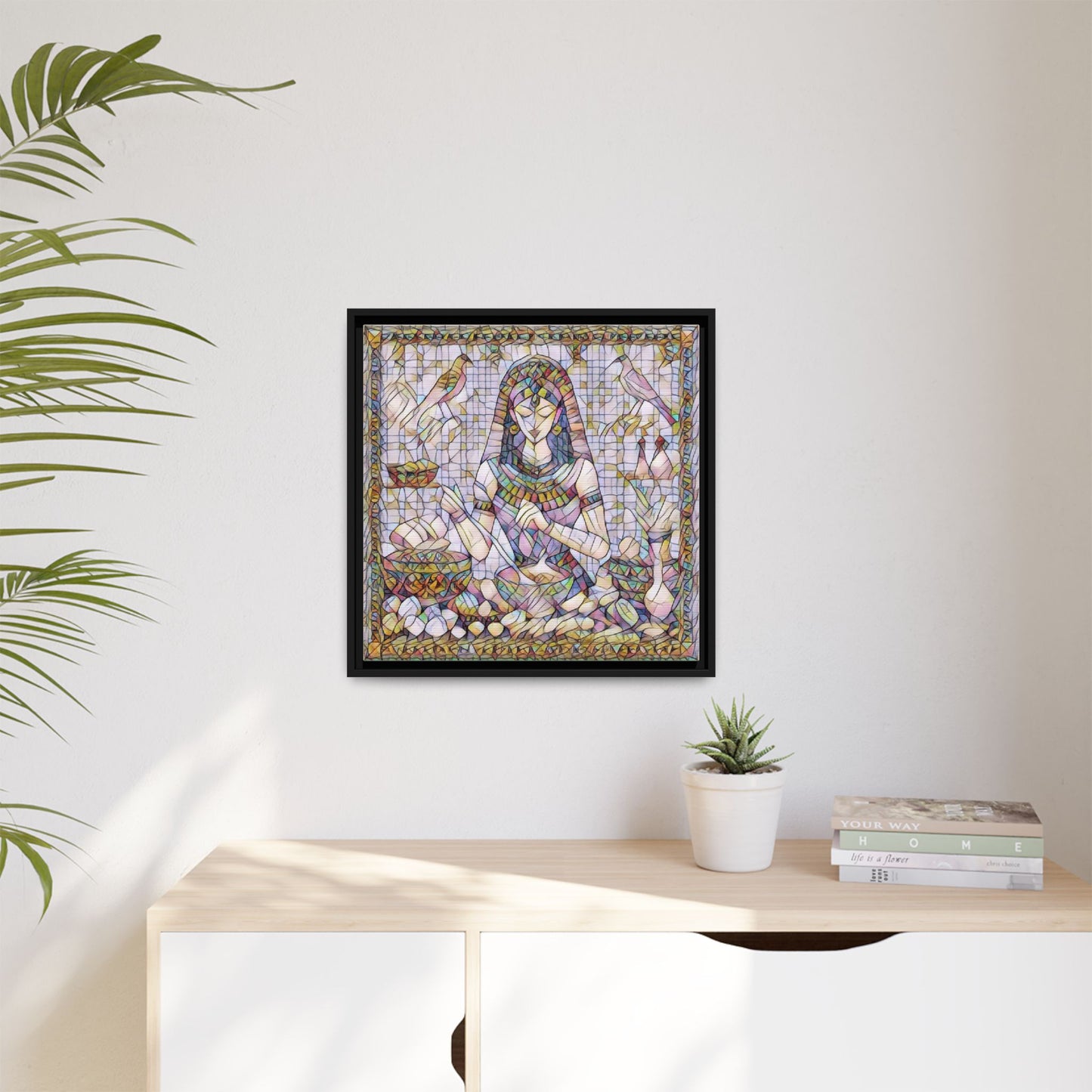 Egyptian Goddess Mosaic Framed Canvas Art