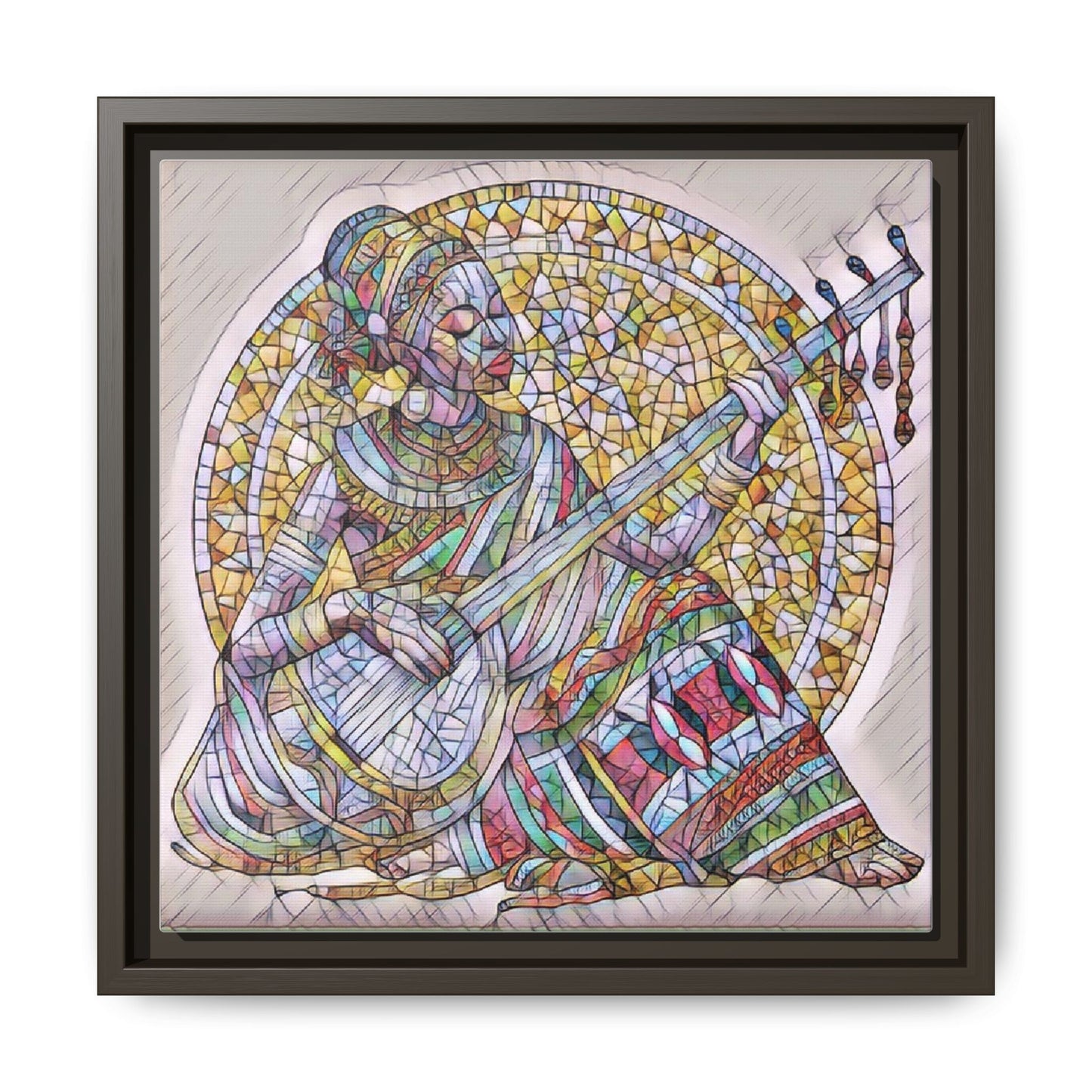 Framed Canvas Art - Colorful Mosaic Musician Wall Decor