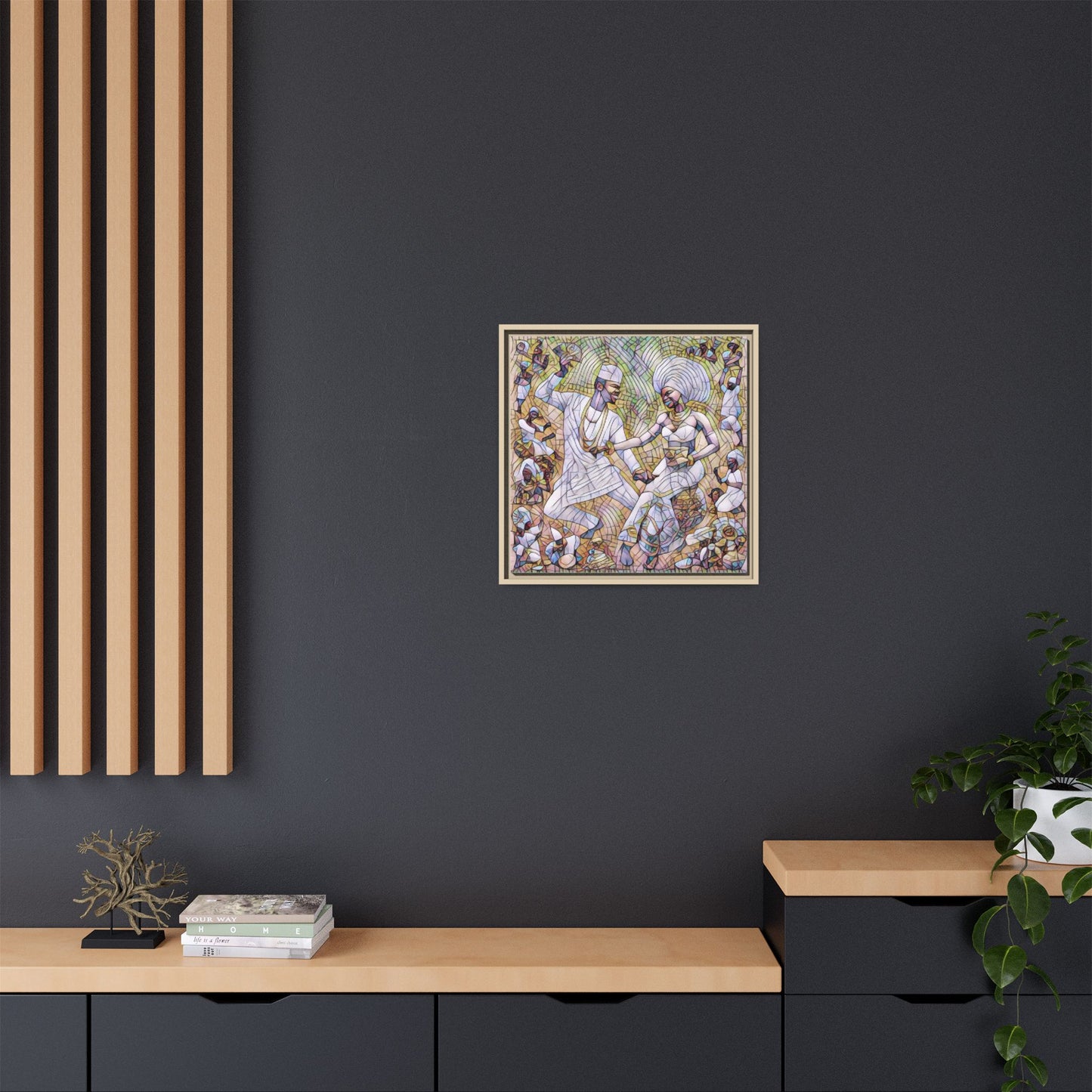Afrobeat Celebration Matte Framed Canvas — Vibrant Dancers Wall Art