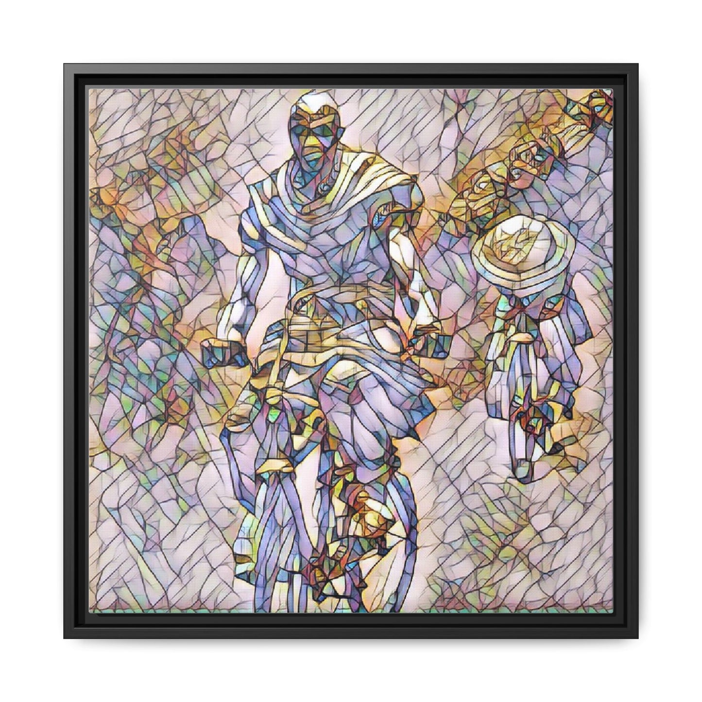 Framed Matte Canvas — Abstract Cyclist Artwork (Multi‑Color)