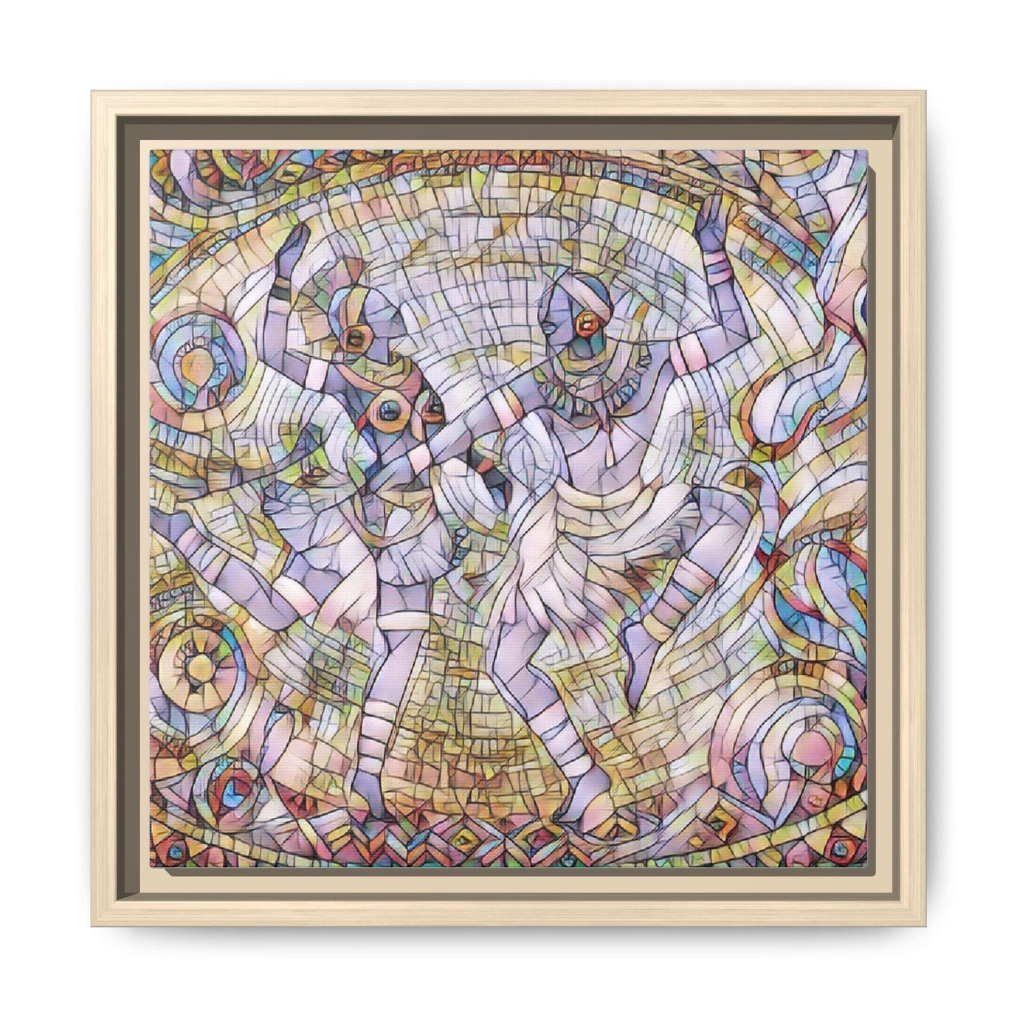 Abstract Dancers Matte Framed Canvas Wall Art — Multi‑Color Stained Glass Style