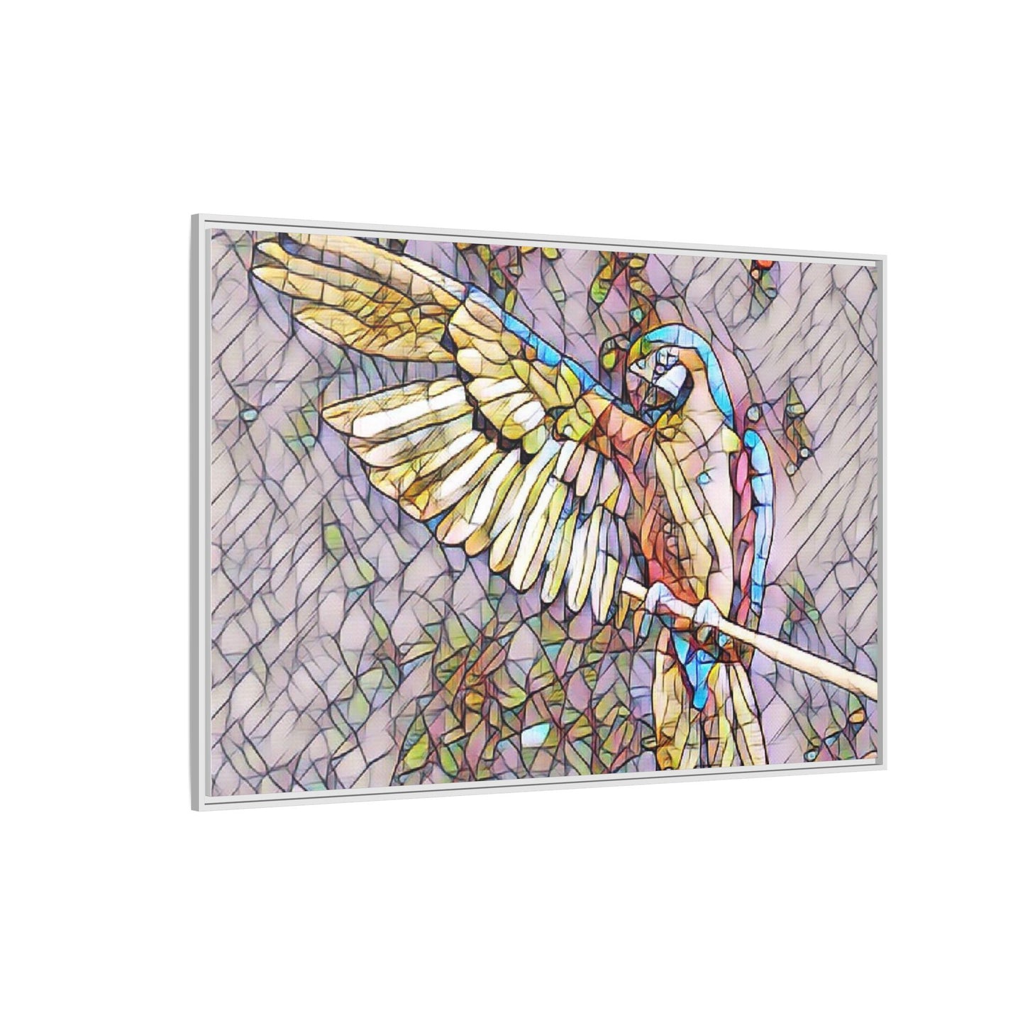 Framed Parrot Stained-Glass Art Print — Matte Canvas Wall Decor