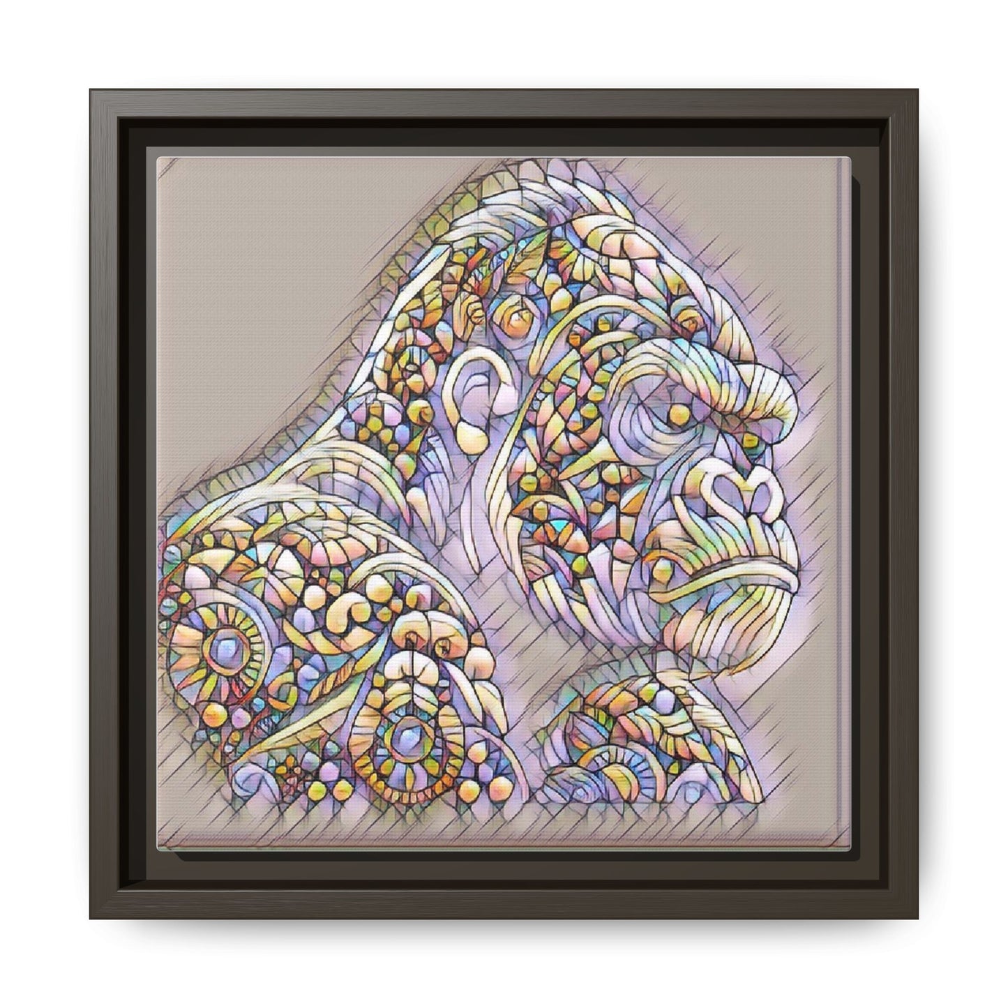 Colorful Ornate Gorilla Matte Canvas Framed Wall Art