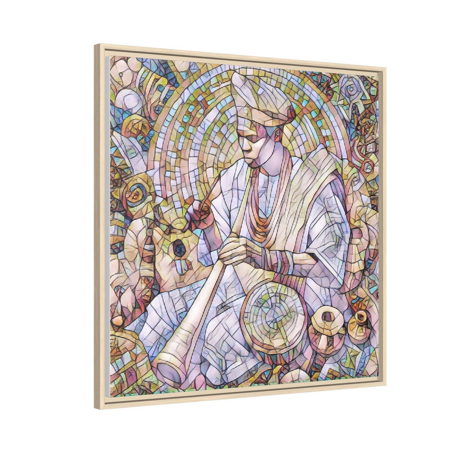 Framed Matte Canvas Print — African Drummer Mosaic Art