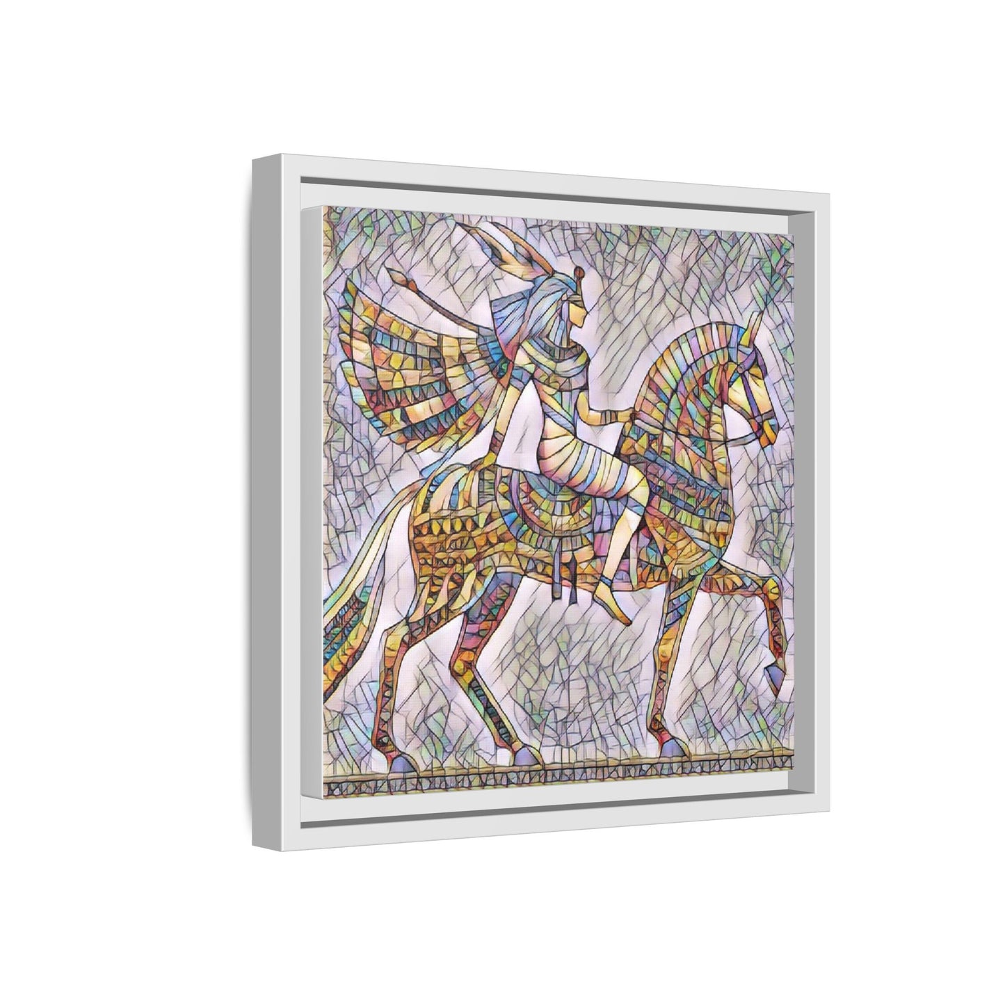 Stained-Glass Style Egyptian Horseman Framed Canvas Print