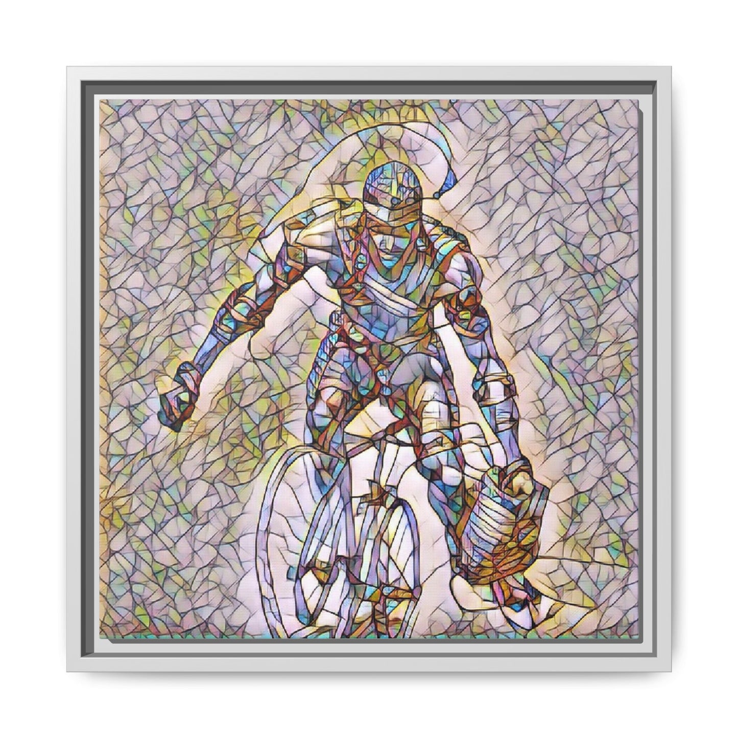 Cyclist Mosaic Matte Canvas Print — Framed Multicolor Cycling Art