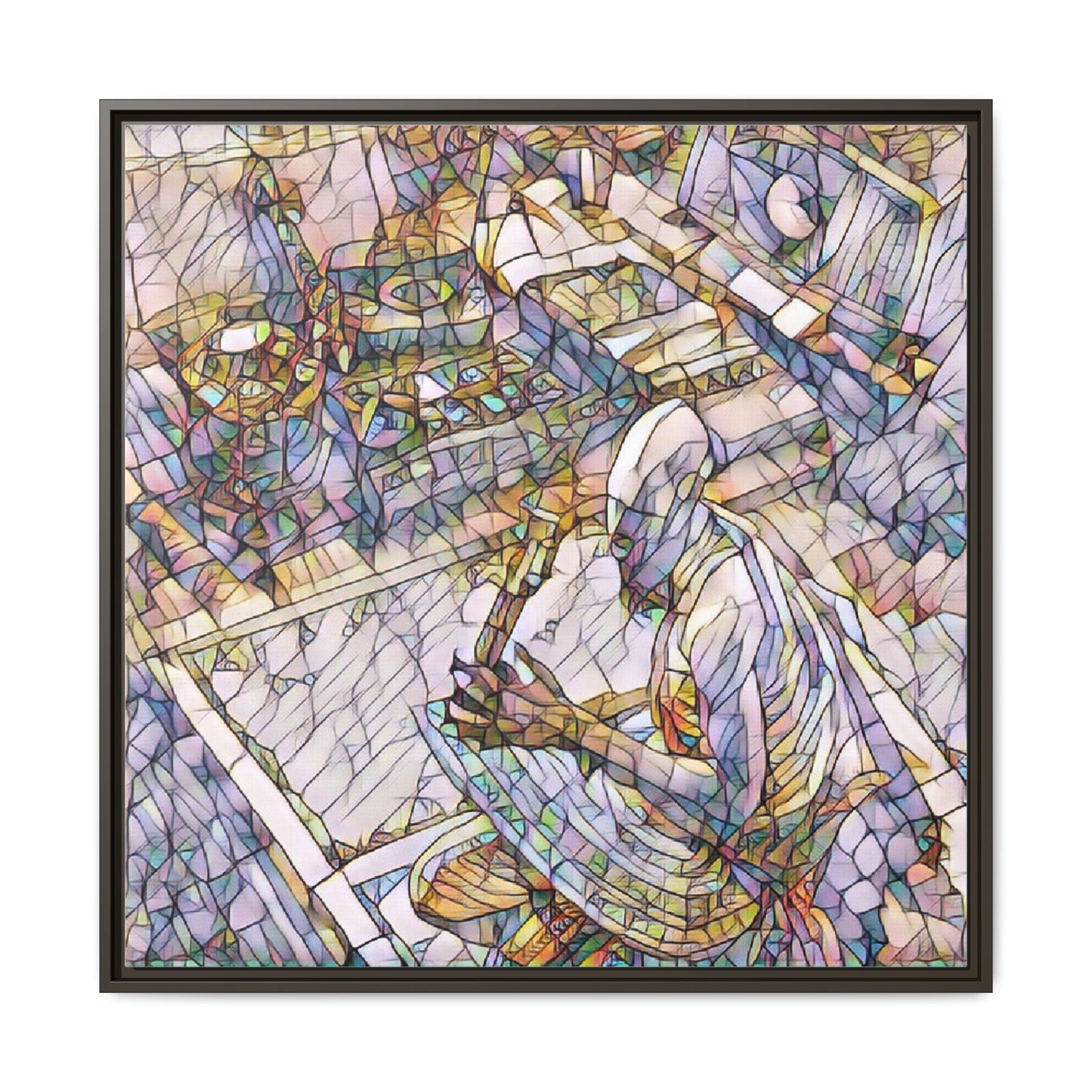 Stained-Glass DJ Matte Canvas Print (Framed) — Colorful Music Room Wall Art