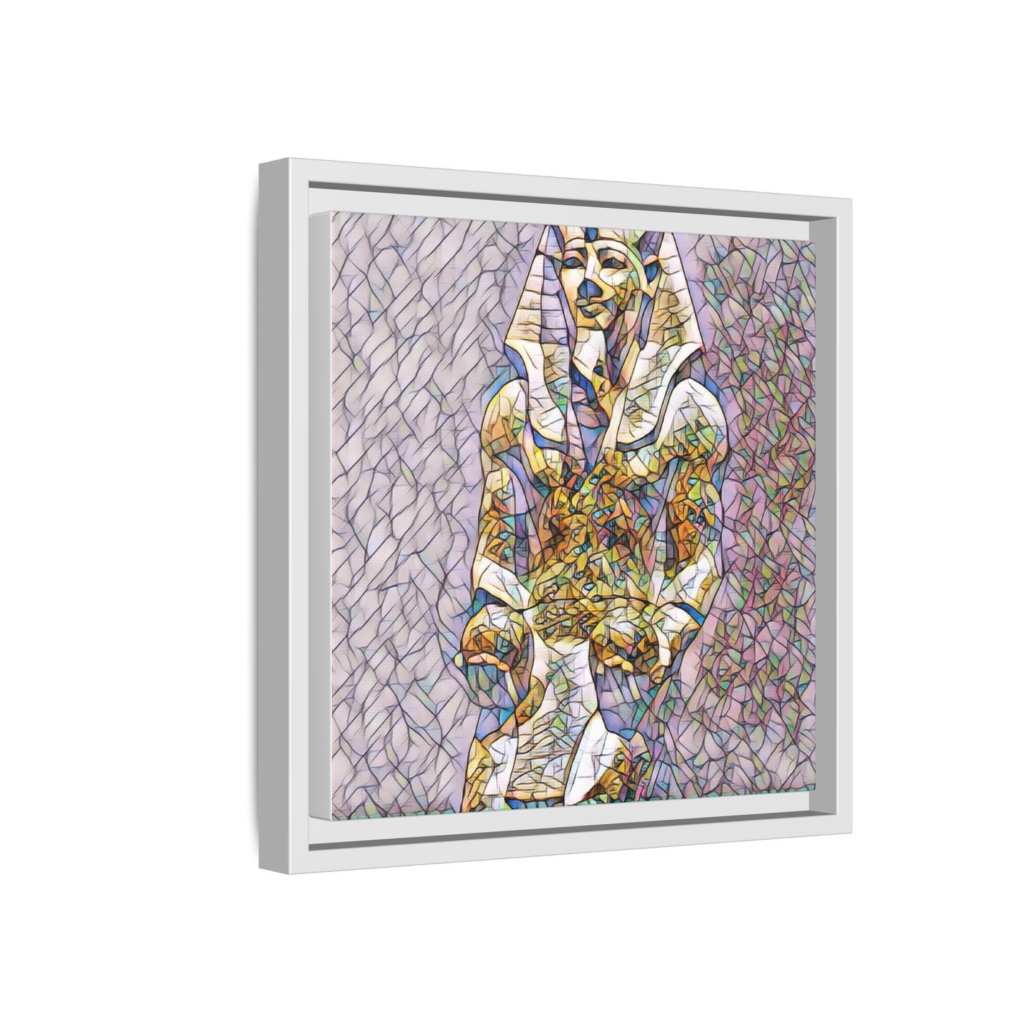 Framed Abstract Pharaoh Matte Canvas Wall Art — Multicolor Egyptian Statue Print