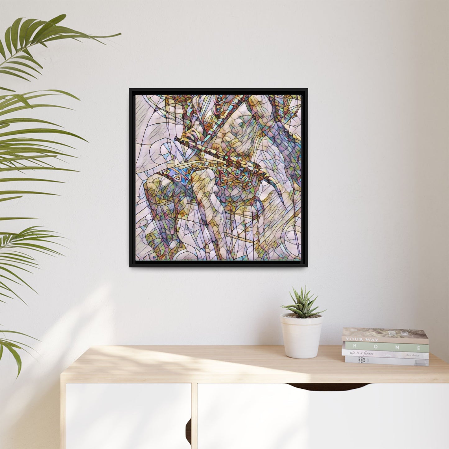 Framed Abstract Musician Canvas Art — Multi‑Color Jazz Saxophone Print