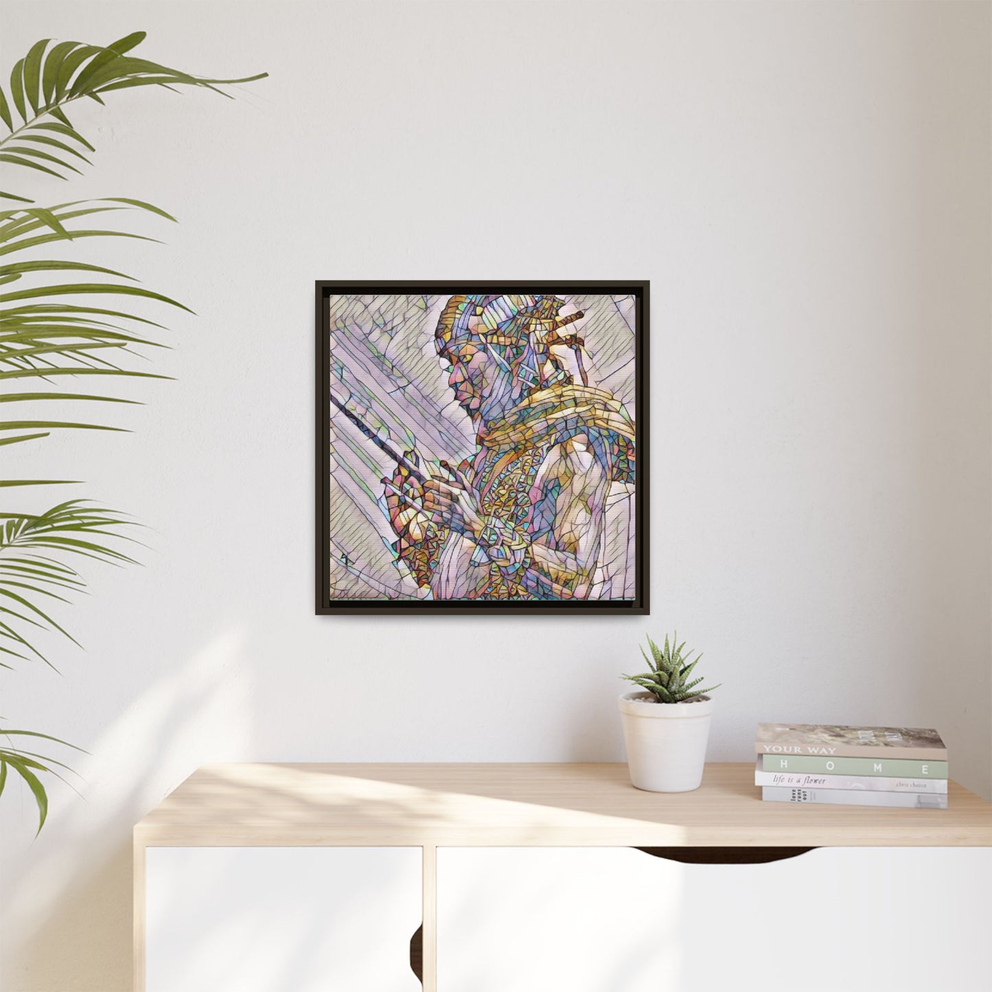 Framed Canvas Art - Colorful Tribal Warrior Portrait (Matte)