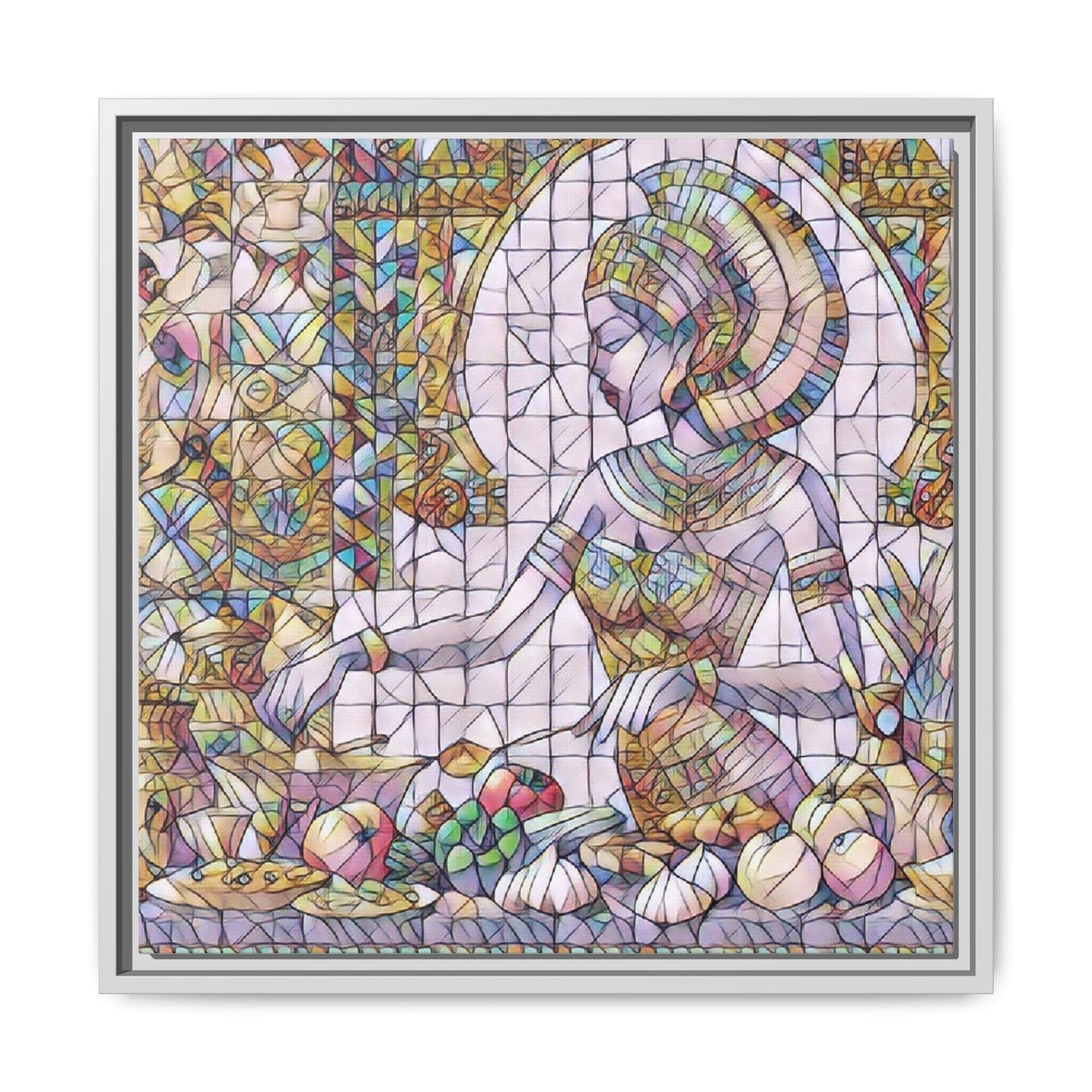 Egyptian Goddess Stained Glass Style Framed Canvas Art
