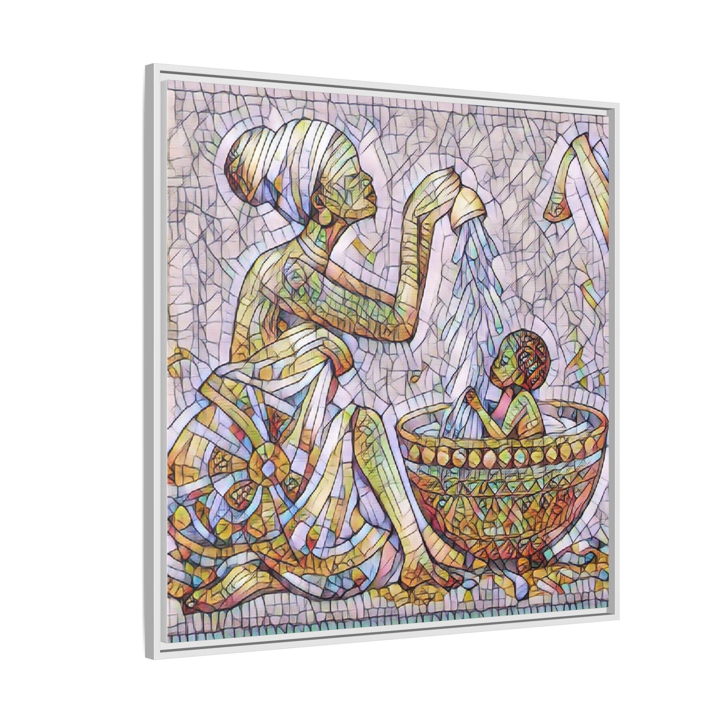 African Mother and Child Mosaic Matte Canvas (Framed)