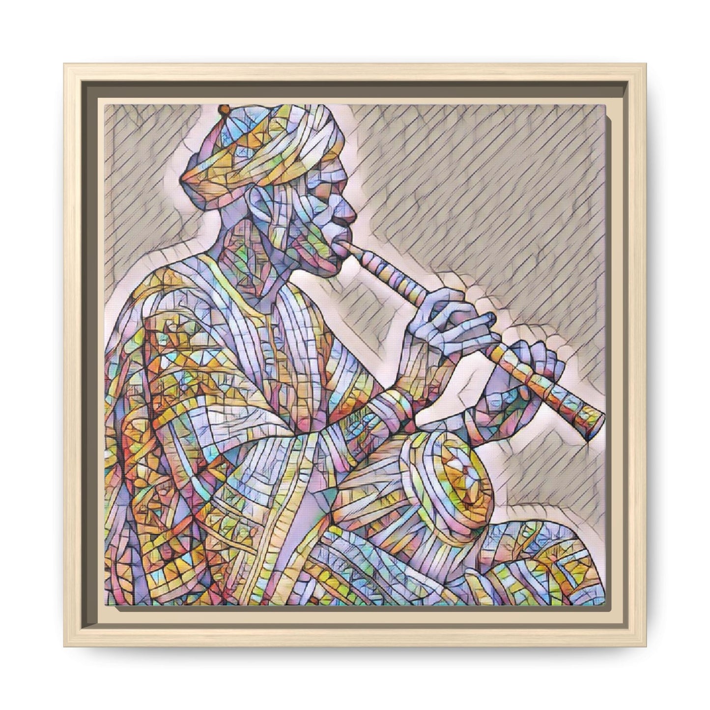 Framed Canvas Art — Colorful Middle Eastern Flute Player Print
