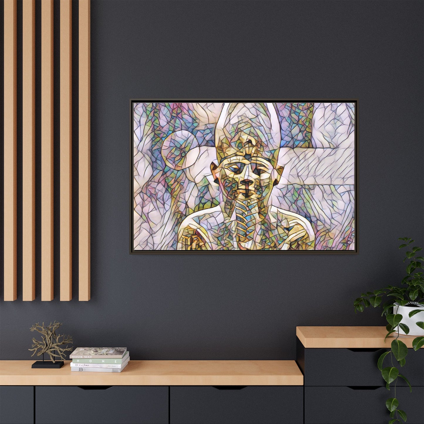 Egyptian Pharaoh Stained-Glass Style Matte Canvas Print, Framed
