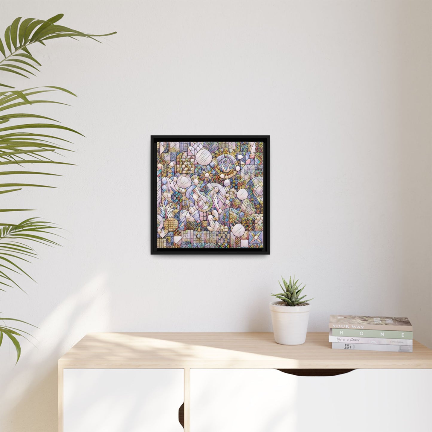 Abstract Geometric Mosaic Framed Canvas — Multicolor Modern Wall Art