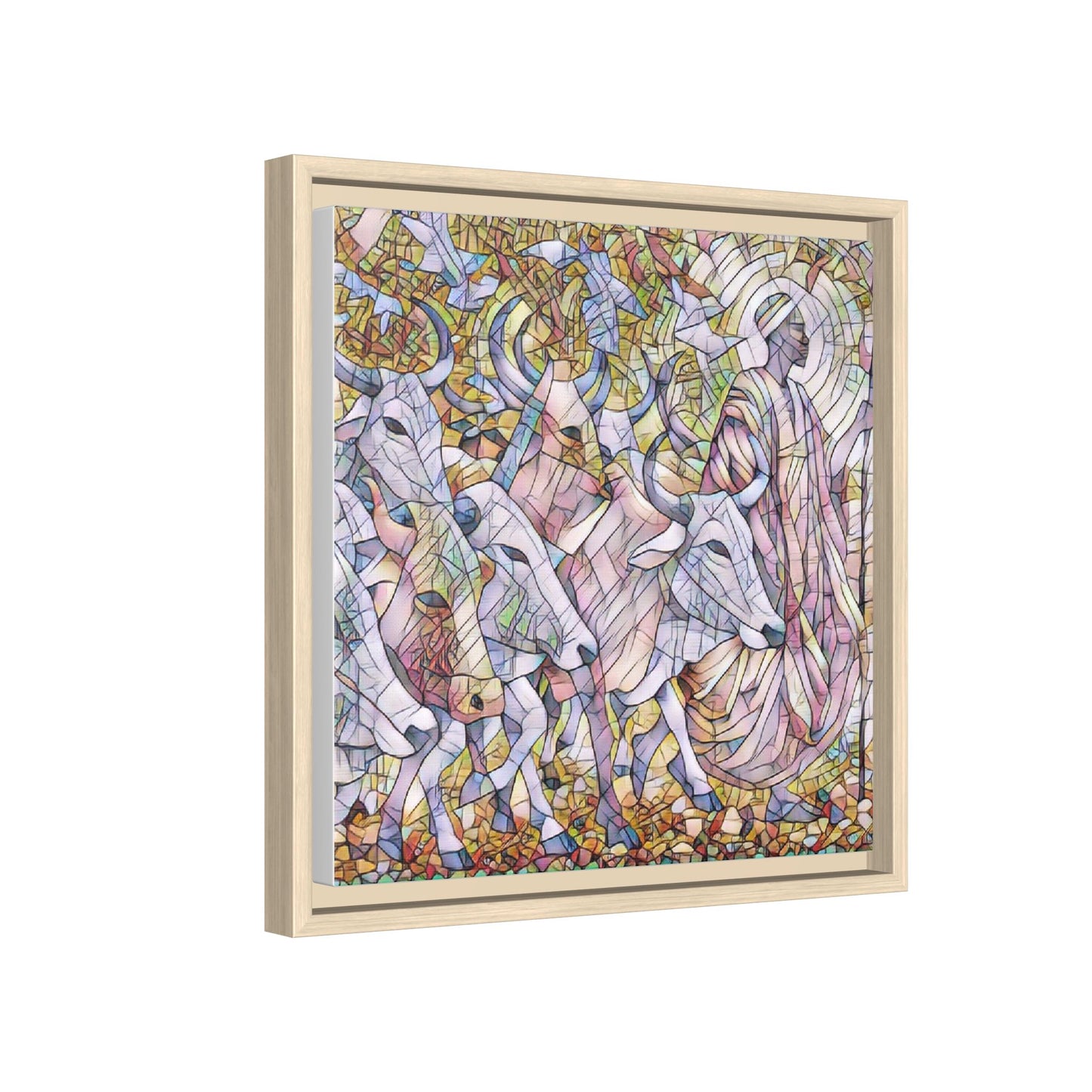 Framed Matte Canvas Art — Stained-Glass Style Cattle Herd