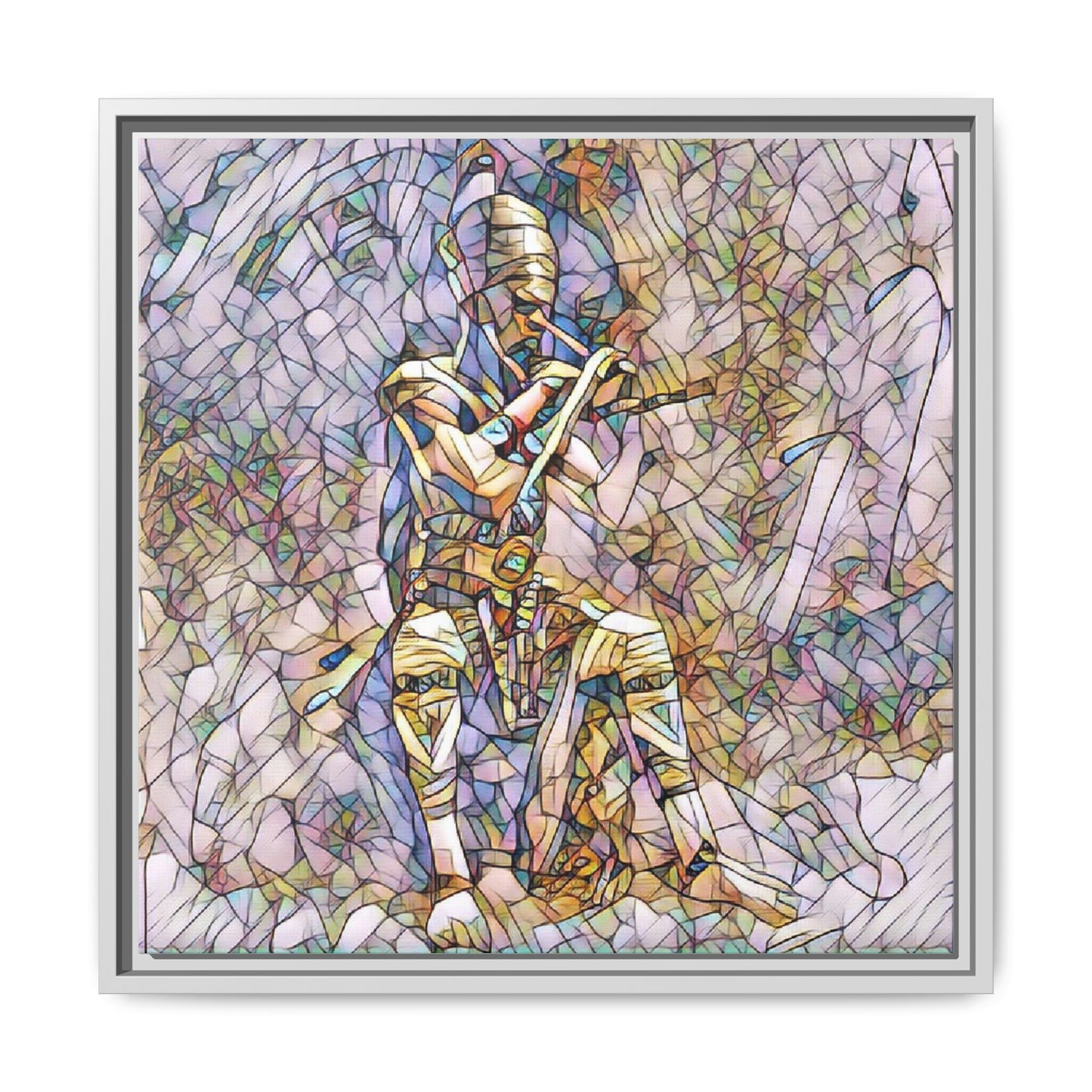 Framed Matte Canvas - Stained Glass Knight Artwork