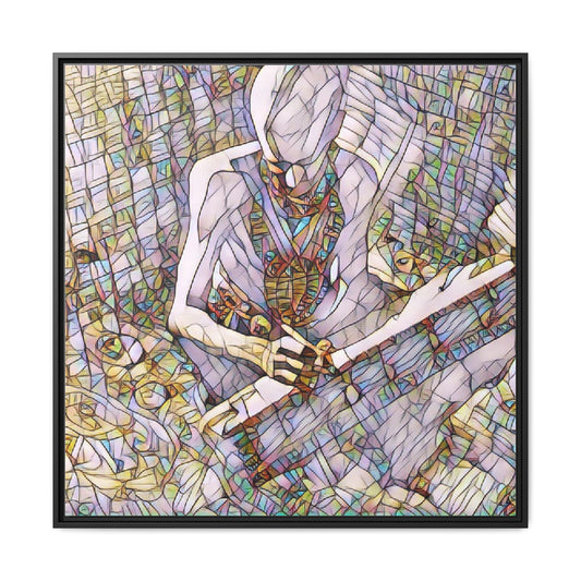 Abstract Fantasy Warrior Matte Framed Canvas — Colorful Stained-Glass Style Art