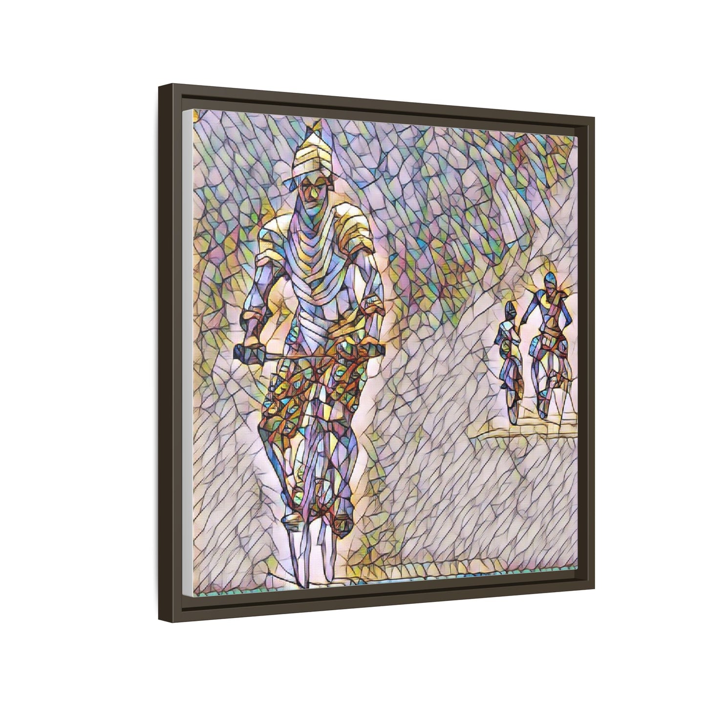 Cyclists Mosaic Matte Canvas Framed Wall Art