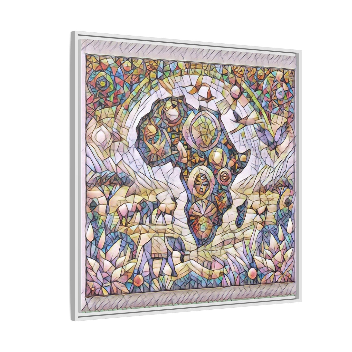 Abstract Mosaic Africa Framed Canvas — Colorful Stained-Glass Wall Art