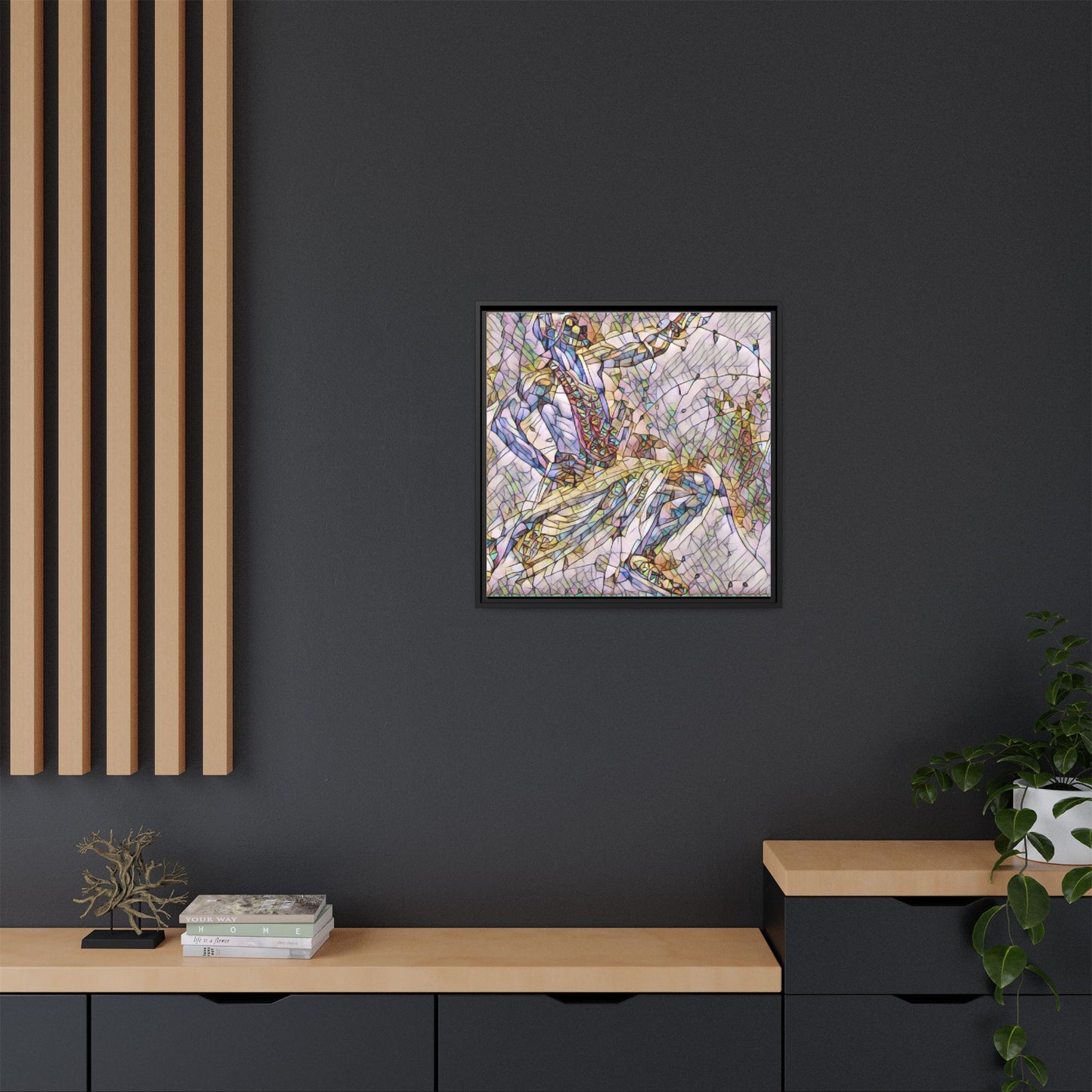Abstract Stained-Glass Dancers — Framed Matte Canvas Art