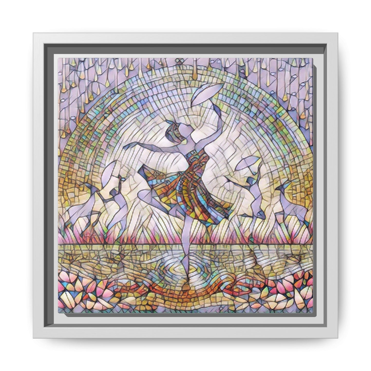 Stained Glass Ballerina Framed Canvas Art — Dancer Mosaic Wall Decor