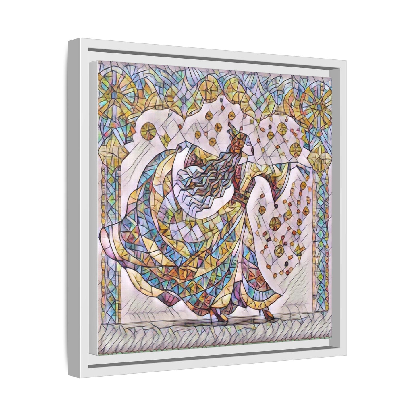 Stained Glass Dancing Dervish Framed Canvas Art