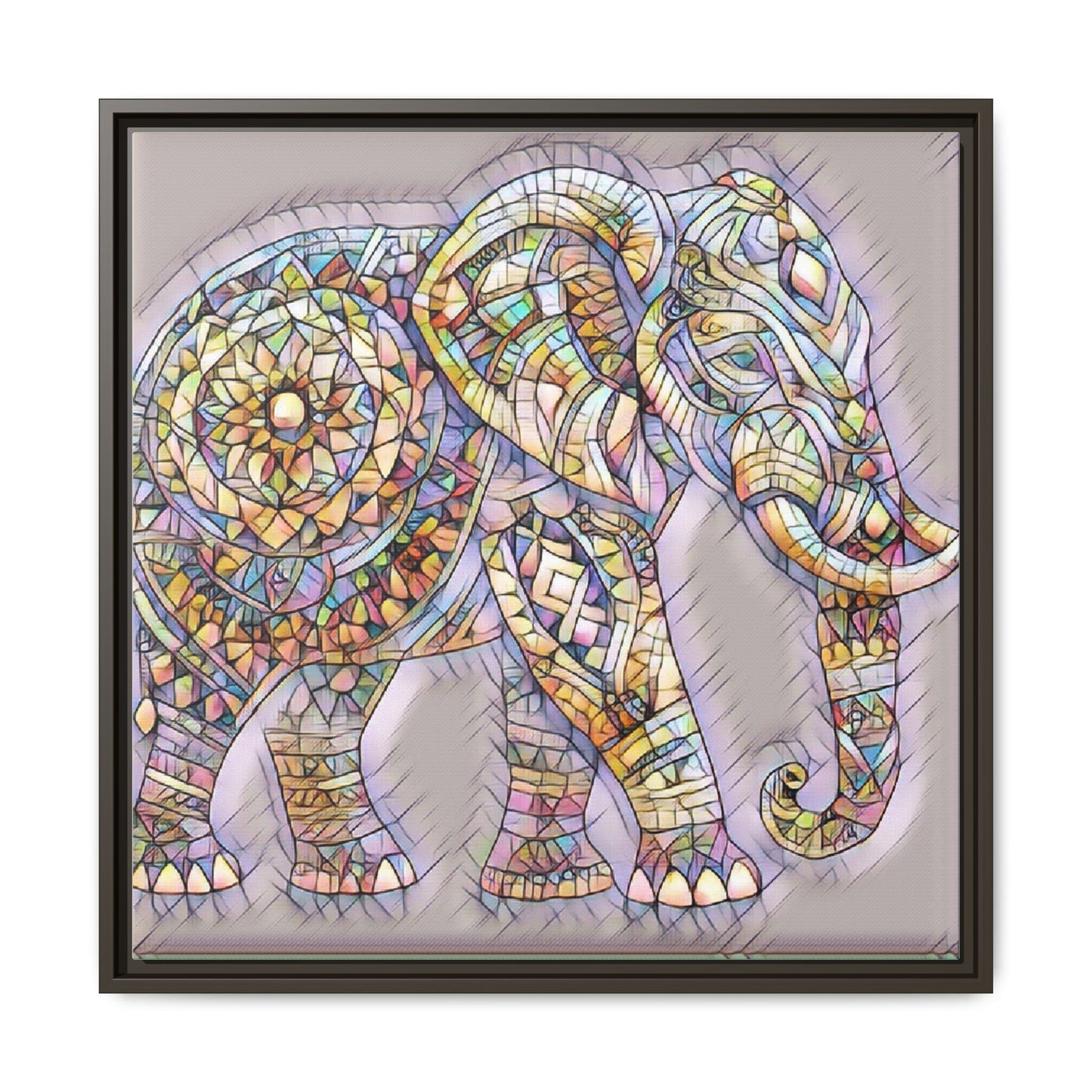 Colorful Mosaic Elephant Framed Canvas Print