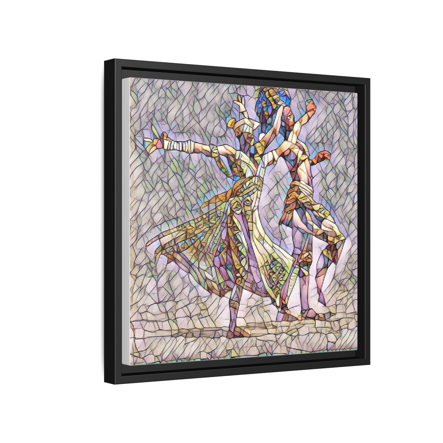 Framed Matte Canvas Wall Art — Abstract Dancers in Stained Glass Style
