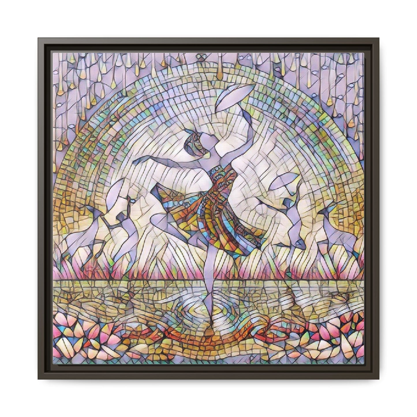 Stained Glass Ballerina Framed Canvas Art — Dancer Mosaic Wall Decor