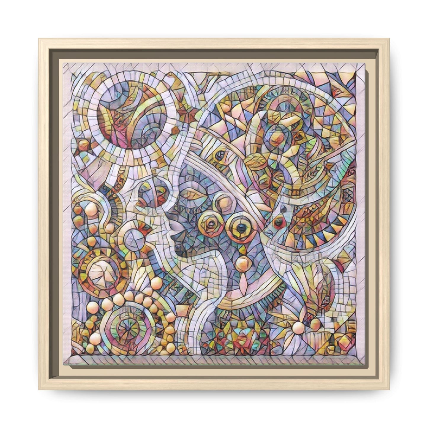 Abstract Mosaic Framed Canvas Art — Multicolor Geometric Wall Decor