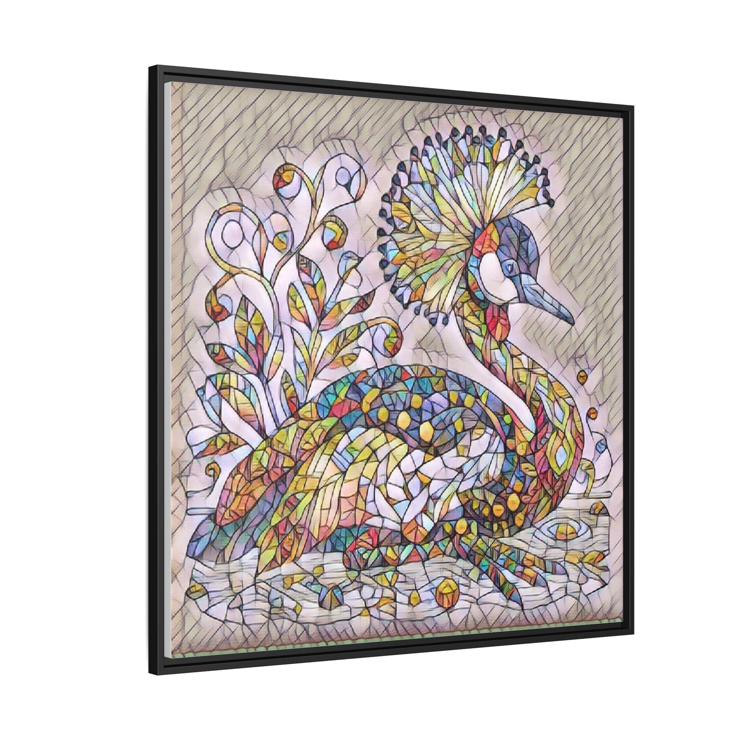 Colorful Peacock Mosaic Framed Canvas Art