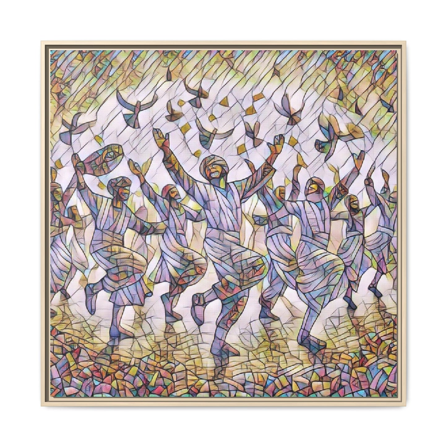 Framed Canvas Art - Joyful Dancers with Doves (Multicolor)
