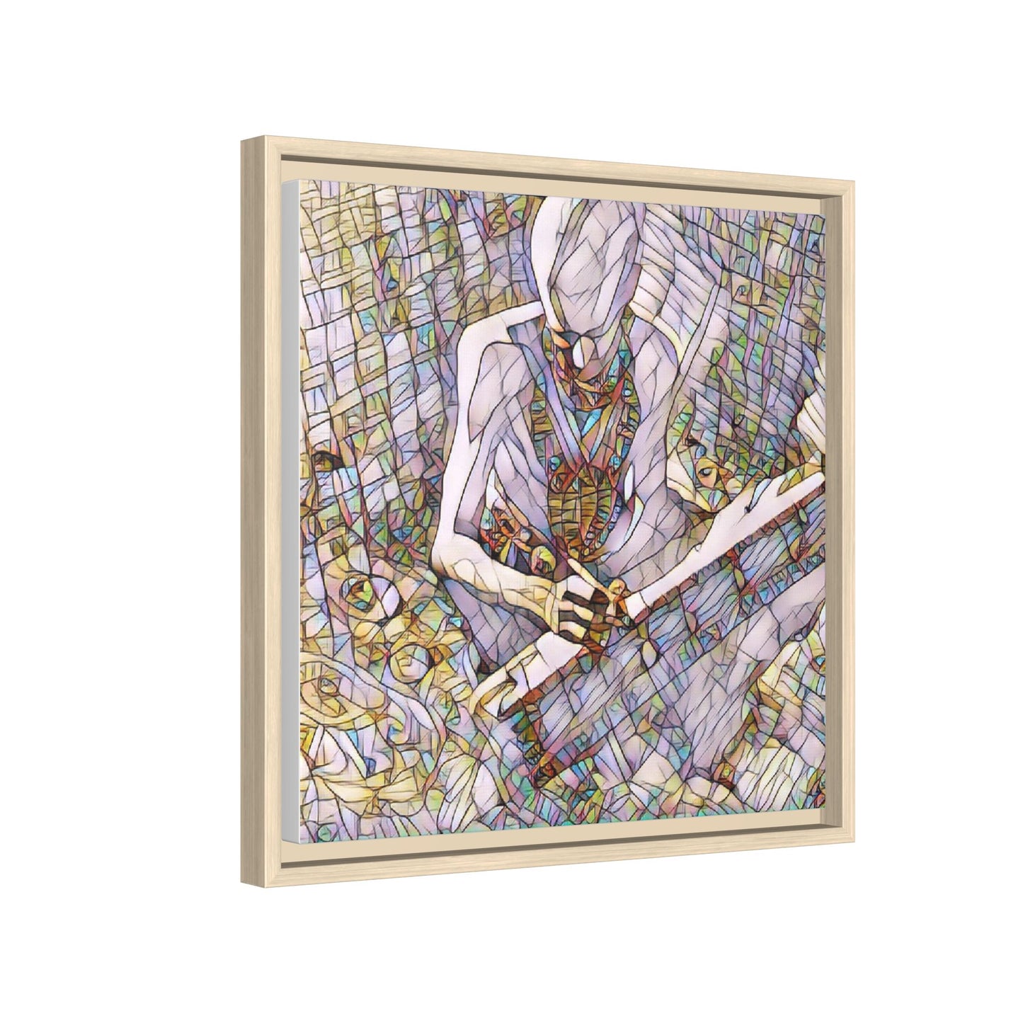 Abstract Fantasy Warrior Matte Framed Canvas — Colorful Stained-Glass Style Art